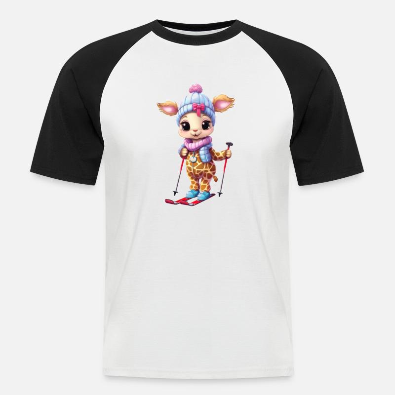 Skiing Giraffe - Funny Comic Design - Men's Baseball T-Shirt - white/black
