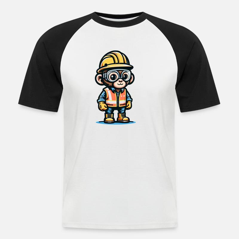 Cute Monkey Construction Worker - Männer Baseball-T-Shirt - Weiß/Schwarz