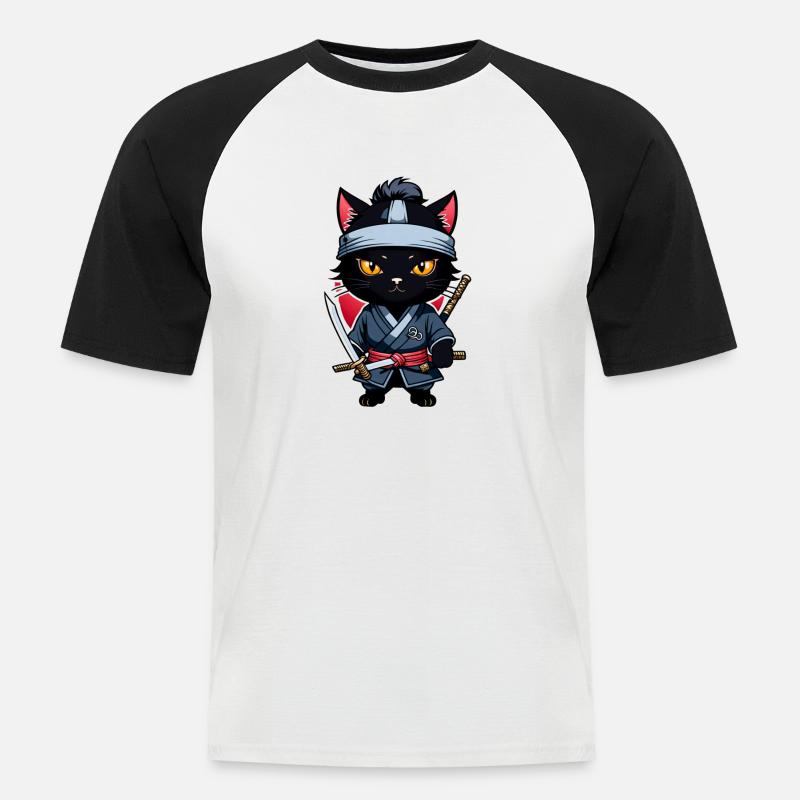 Ninja Cat - Samurai Kitten - Men's Baseball T-Shirt - white/black
