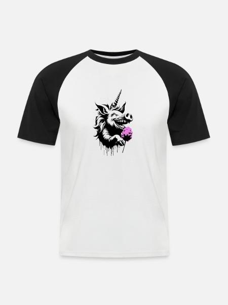 Schweinhorn mit Zuckerwatte - Männer Baseball-T-Shirt - Weiß/Schwarz