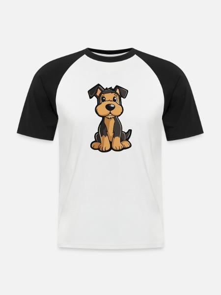 Airedale Terrier Hund Comic Niedlich - Männer Baseball-T-Shirt - Weiß/Schwarz