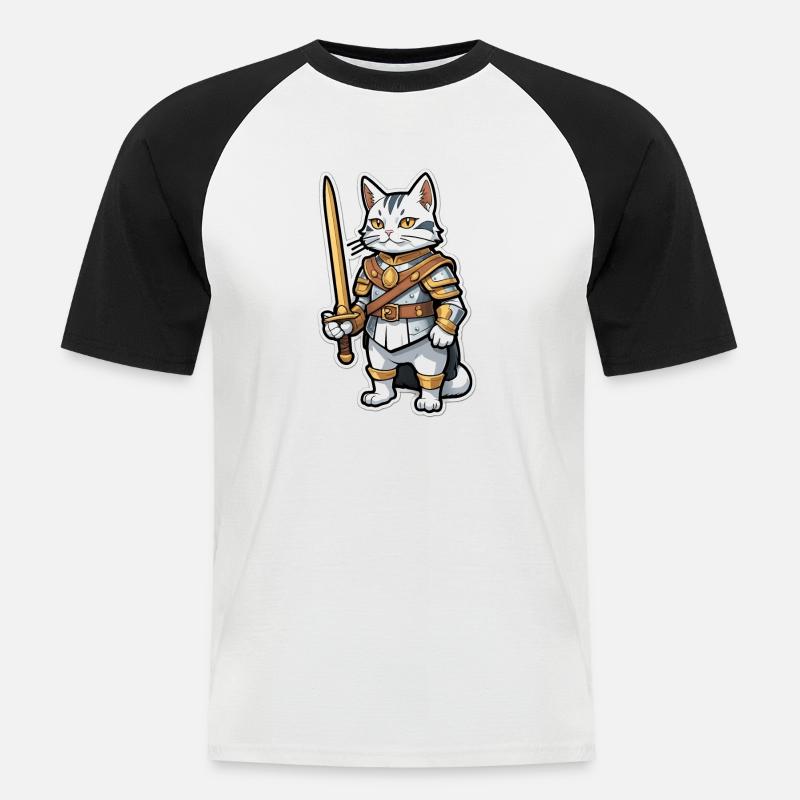 Katze Ritter Comic - Männer Baseball-T-Shirt - Weiß/Schwarz