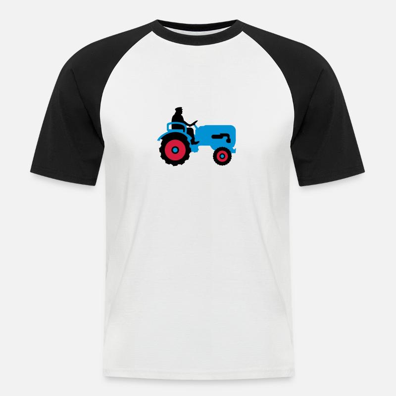 bauer_mit_traktor_032013_b_3c - Männer Baseball-T-Shirt - Weiß/Schwarz