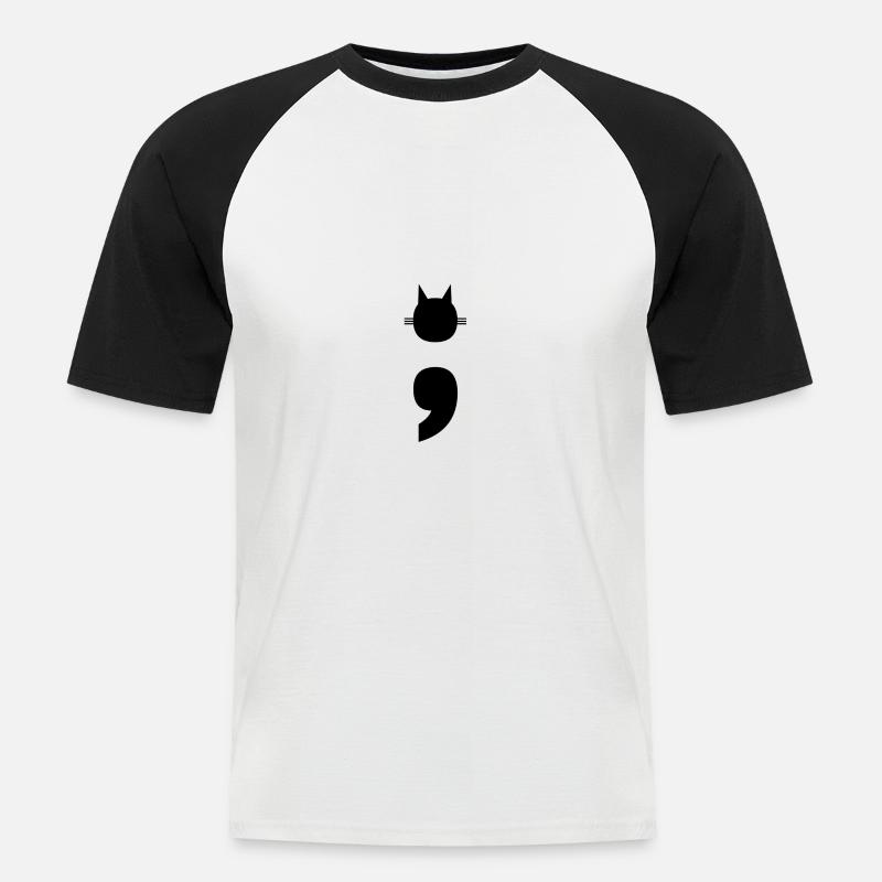 Semi Colon Cat Semikolon Katze - Männer Baseball-T-Shirt - Weiß/Schwarz