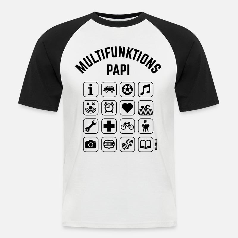 Multifunktions Papi (16 Icons) - Männer Baseball-T-Shirt - Weiß/Schwarz