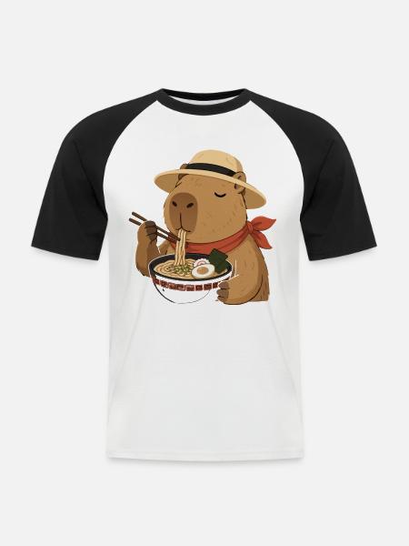 Capybara Ramen: Kawaii japanische Köstlichkeit - Männer Baseball-T-Shirt - Weiß/Schwarz