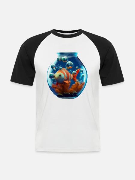 Goldfish in a fishbowl - Men's Baseball T-Shirt - white/black