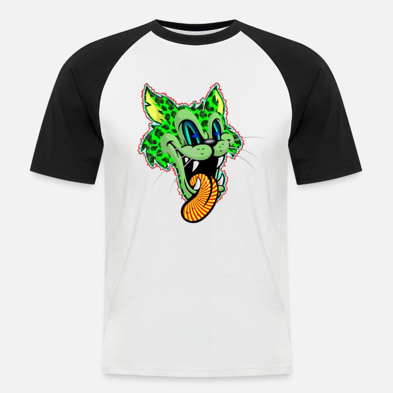 Leopard Grün Comic Psychedelisch - Männer Baseball-T-Shirt - Weiß/Schwarz