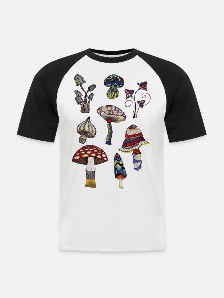 pilze - Männer Baseball-T-Shirt - Weiß/Schwarz