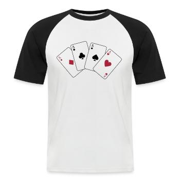 Card Game, Poker, Ace - T-shirt baseball manches courtes Homme - blanc/noir - Devant - Nik (191cm)