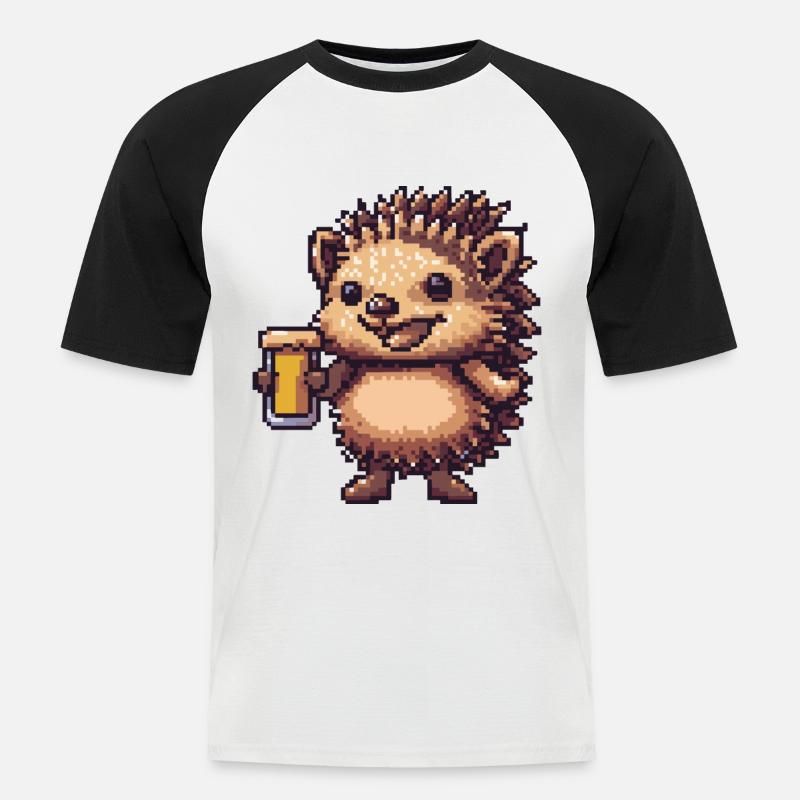 Igel Bier Pixel - Männer Baseball-T-Shirt - Weiß/Schwarz
