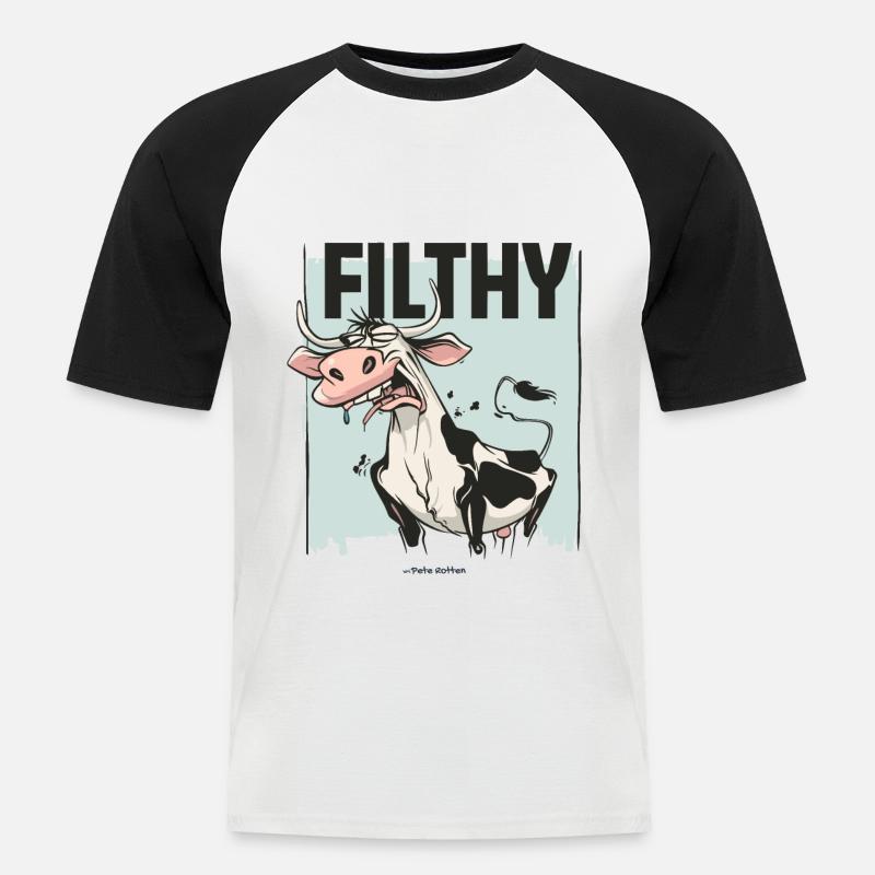 Angeekelte Kuh, dreckig und schmuddelig - Männer Baseball-T-Shirt - Weiß/Schwarz