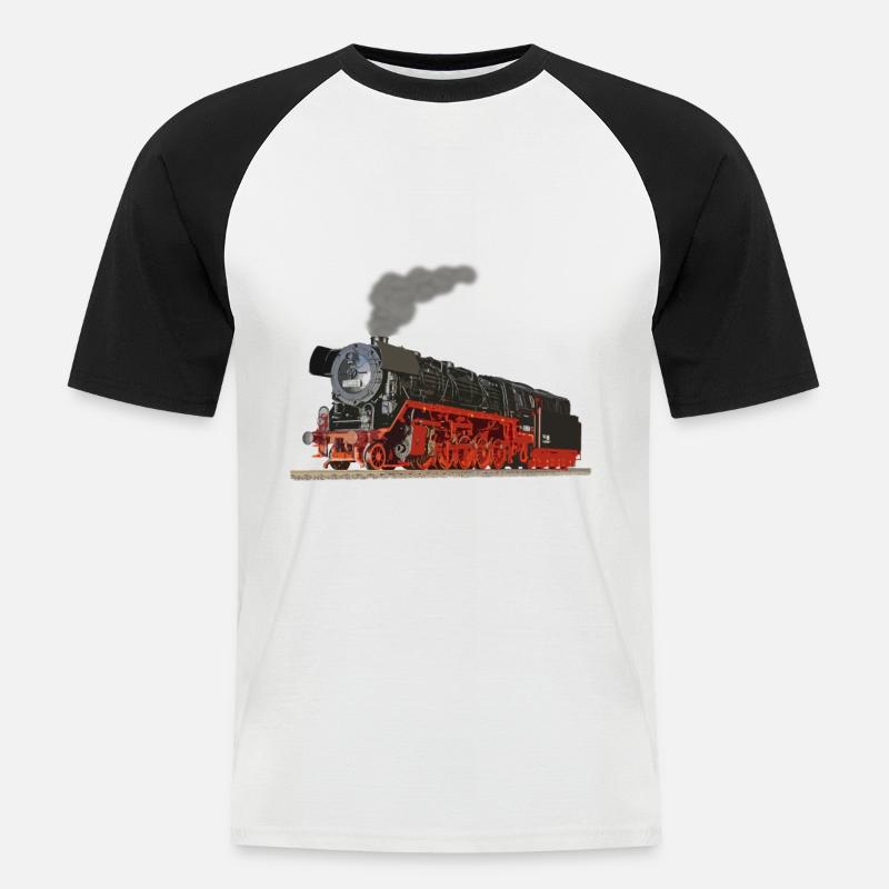 Dampflok Lokomotive Eisenbahn Geschenkidee - Männer Baseball-T-Shirt - Weiß/Schwarz