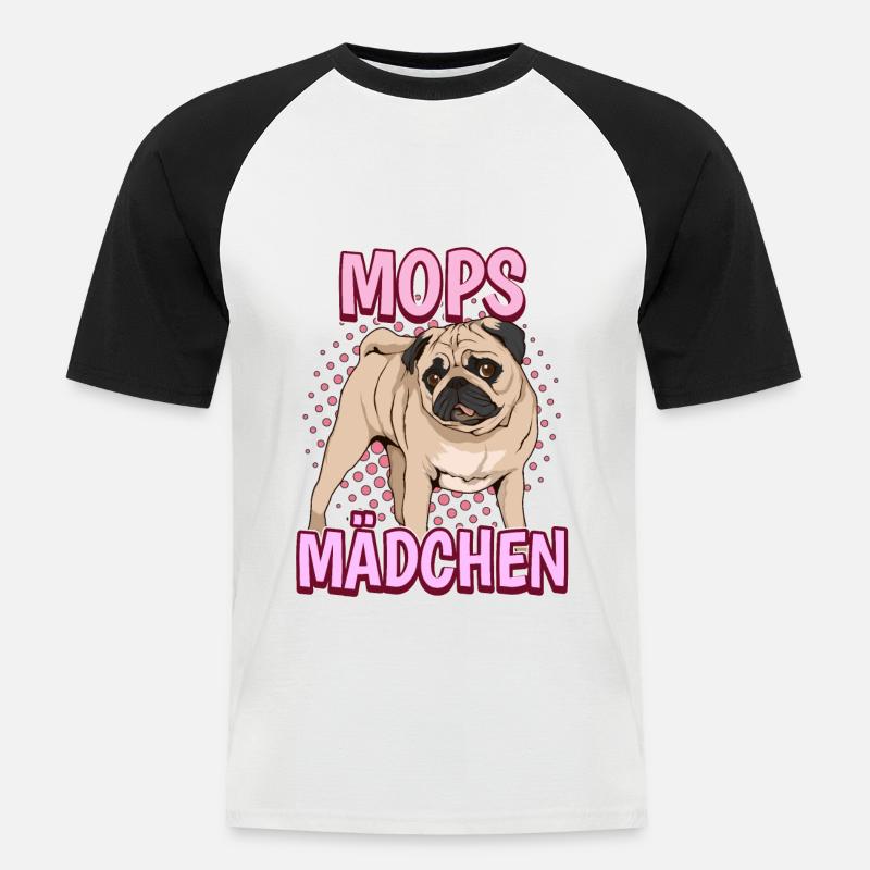 Mops Mädchen - Männer Baseball-T-Shirt - Weiß/Schwarz