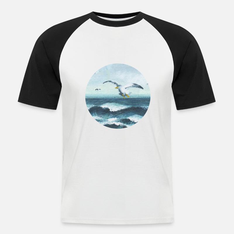 Möwen - Männer Baseball-T-Shirt - Weiß/Schwarz