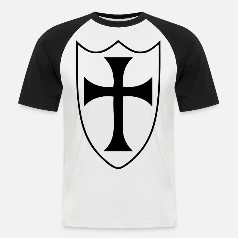 templar cross - Männer Baseball-T-Shirt - Weiß/Schwarz