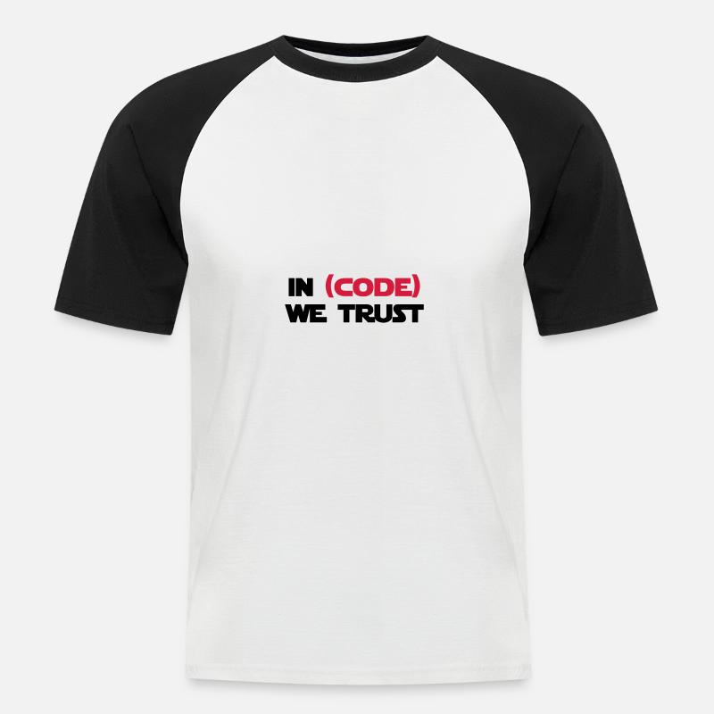 Auf (Code) vertrauen wir - Männer Baseball-T-Shirt - Weiß/Schwarz