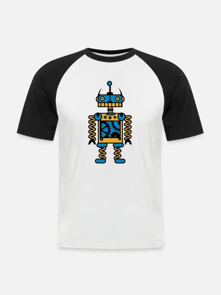 A robot with gear wheels - Men's Baseball T-Shirt - white/black