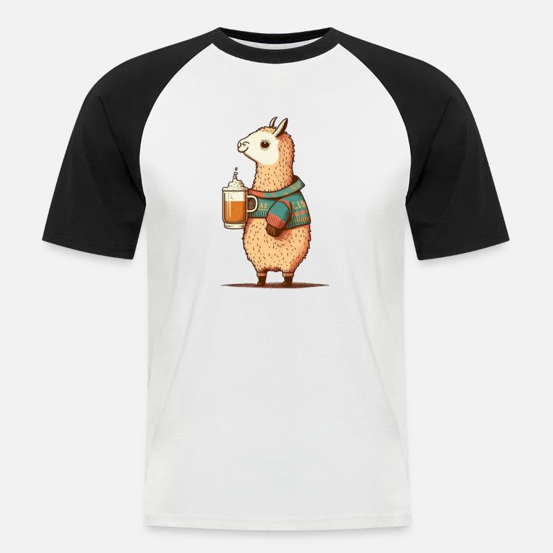 Süßes Lama mit Pullover und Bier. Alpaka Geschenk - Männer Baseball-T-Shirt - Weiß/Schwarz