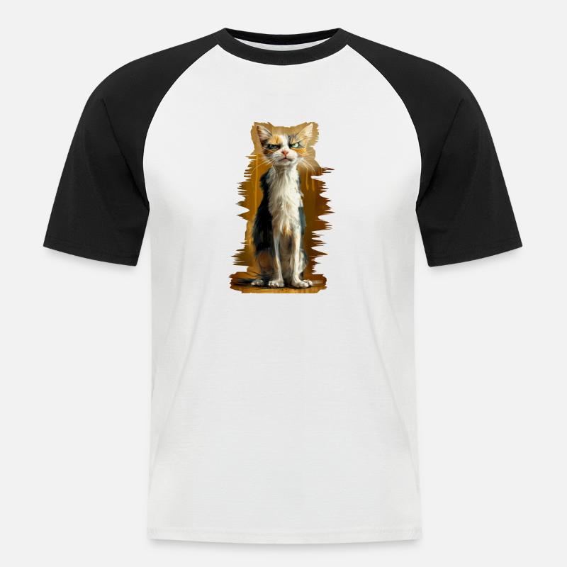 Crumpy Cat - Männer Baseball-T-Shirt - Weiß/Schwarz