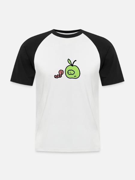Apfel + Wurm 3 - Männer Baseball-T-Shirt - Weiß/Schwarz