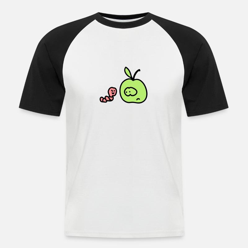 Apfel + Wurm 3 - Männer Baseball-T-Shirt - Weiß/Schwarz