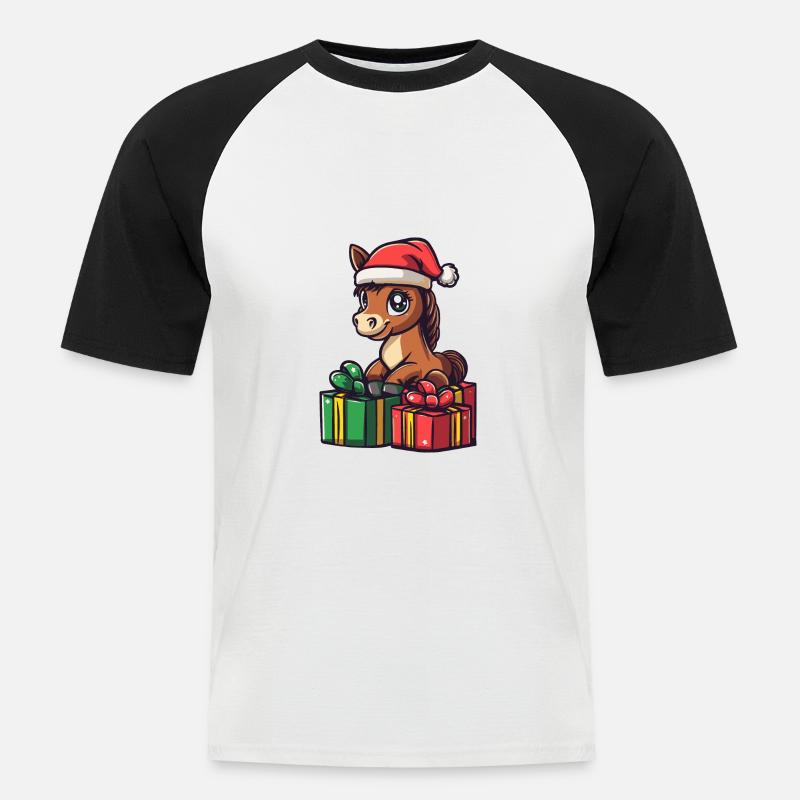 Pferd Weihnachten Comic Geschenke - Männer Baseball-T-Shirt - Weiß/Schwarz