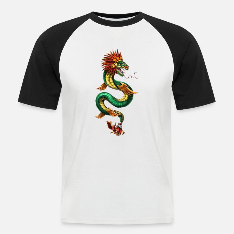 Quetzalcoatl Aztekisk befjädrad ormgud - Kortärmad basebolltröja herr - vit/svart