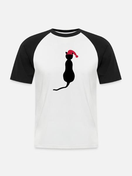 Noël - Cat - T-shirt baseball manches courtes Homme - blanc/noir