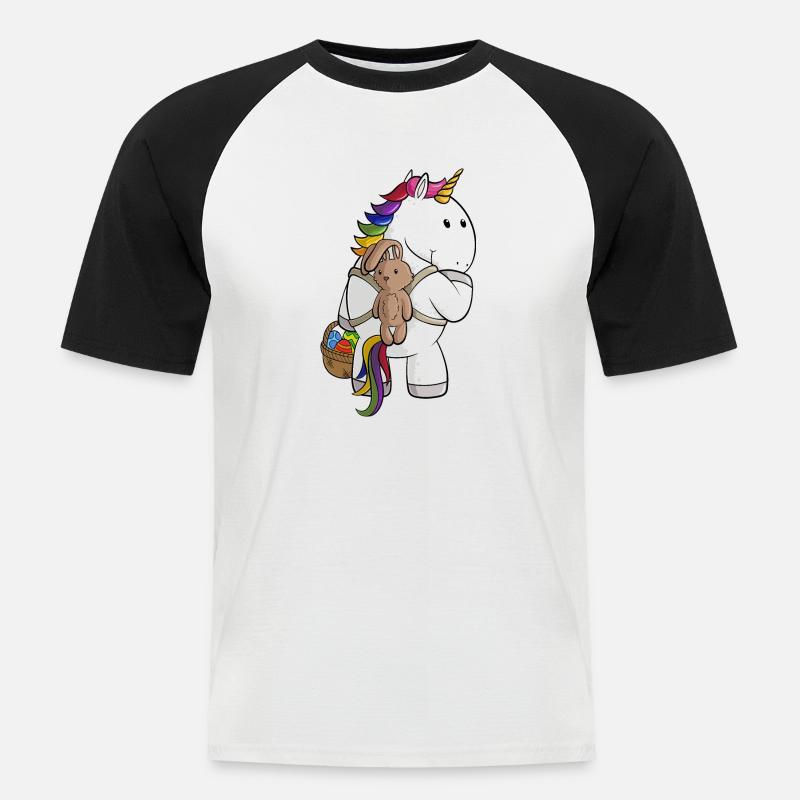 Oster Comic Einhorn - Männer Baseball-T-Shirt - Weiß/Schwarz