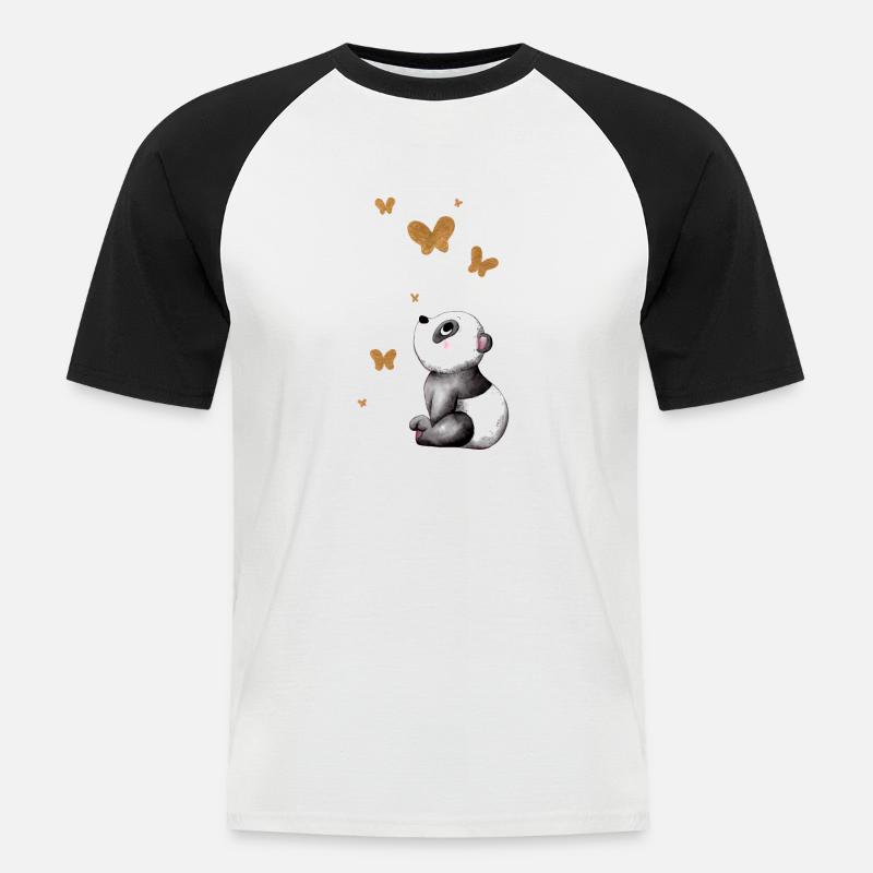 Träumender Comic Panda - Männer Baseball-T-Shirt - Weiß/Schwarz