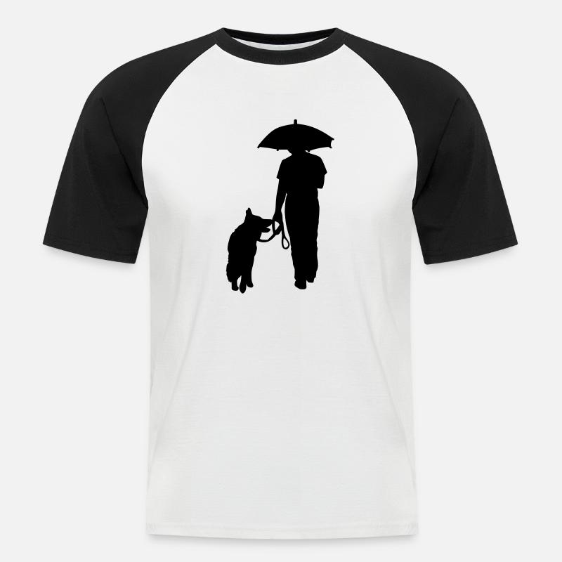 Gassi-Runde im Regen - Männer Baseball-T-Shirt - Weiß/Schwarz