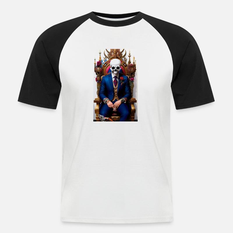 ARTWORK Skull Thron - Männer Baseball-T-Shirt - Weiß/Schwarz