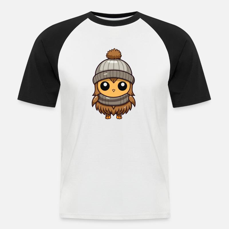 Eule Comic Winter Cozy - Männer Baseball-T-Shirt - Weiß/Schwarz