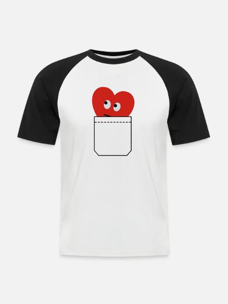 heart in pocket - Men's Baseball T-Shirt - white/black