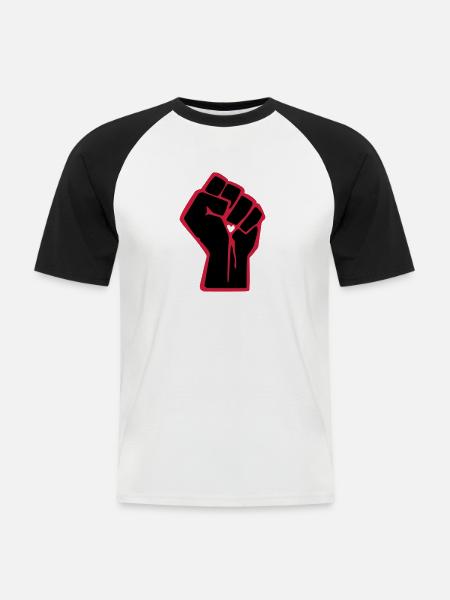Fist with heart - Men's Baseball T-Shirt - white/black