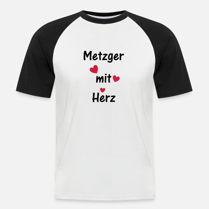 Metzger mit Herz - Männer Baseball-T-Shirt - Weiß/Schwarz