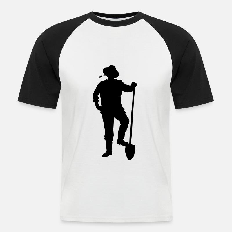 farmer silhouette - Männer Baseball-T-Shirt - Weiß/Schwarz