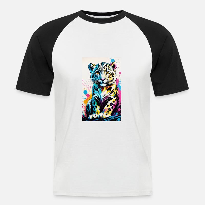 Schneeleopard | Leopard | Raubtier - Männer Baseball-T-Shirt - Weiß/Schwarz