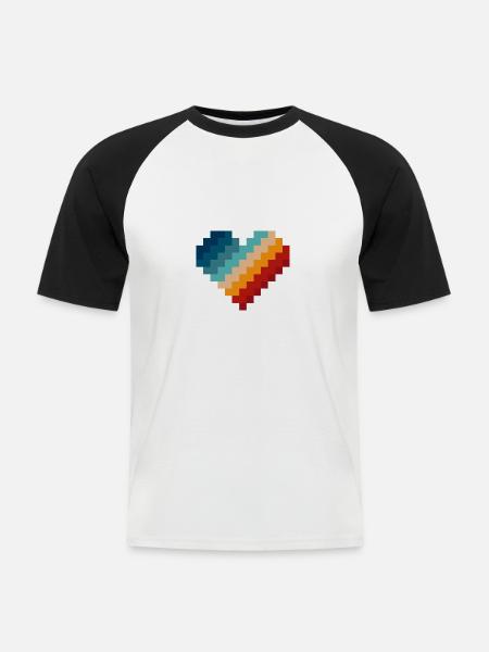 Retro Pixel Heart - Men's Baseball T-Shirt - white/black