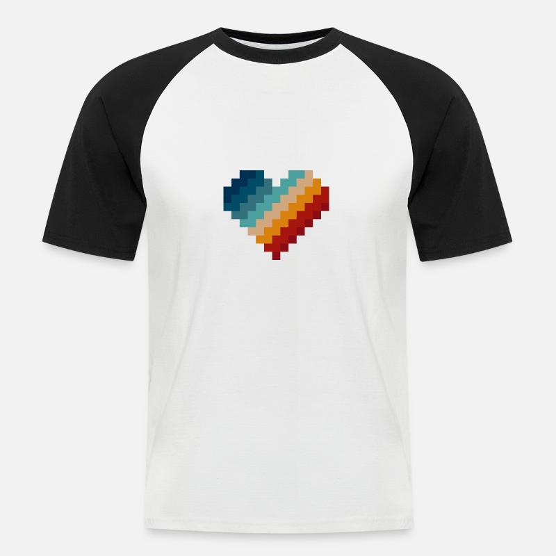 Retro Pixel Herz - Männer Baseball-T-Shirt - Weiß/Schwarz