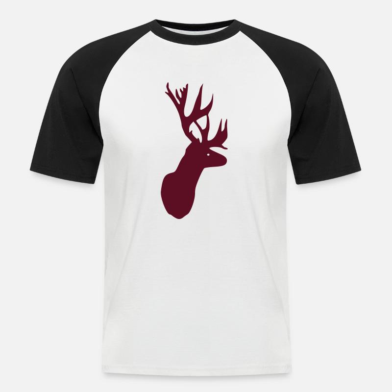 Hirsch - Geweih - Männer Baseball-T-Shirt - Weiß/Schwarz