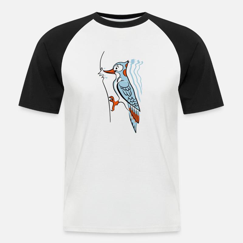 Specht hackt rum - Männer Baseball-T-Shirt - Weiß/Schwarz