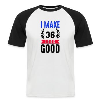 look good 36 - Männer Baseball-T-Shirt - Weiß/Schwarz - Vorne - Nik (191cm)