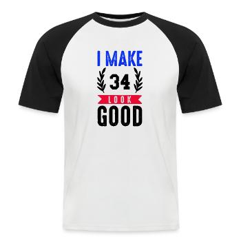 look good 34 - Männer Baseball-T-Shirt - Weiß/Schwarz - Vorne - Nik (191cm)