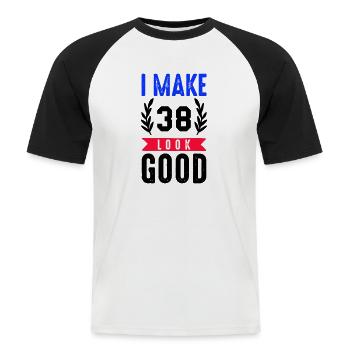 look good 38 - Männer Baseball-T-Shirt - Weiß/Schwarz - Vorne - Nik (191cm)
