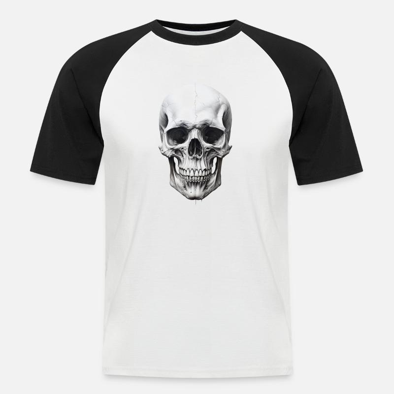 teschio classico - Maglia da baseball a manica corta da uomo - bianco/nero