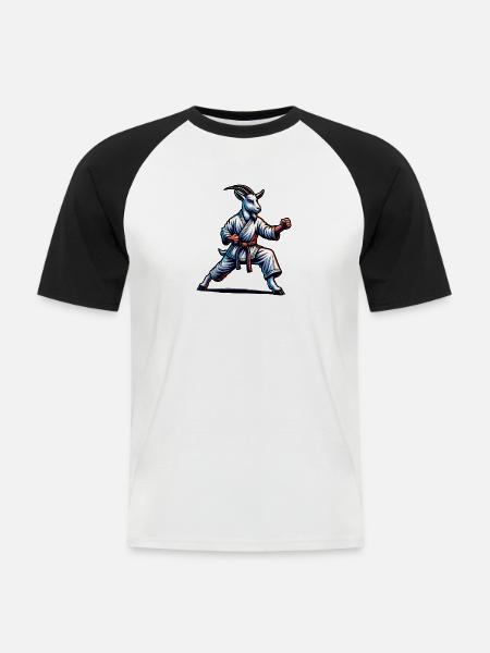 Karate-Ziege in Action – Dynamischer Kampfgeist - Männer Baseball-T-Shirt - Weiß/Schwarz