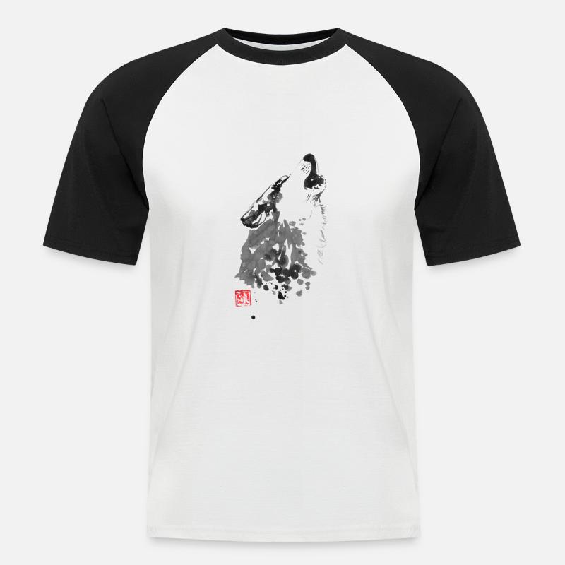 Wolf - Männer Baseball-T-Shirt - Weiß/Schwarz