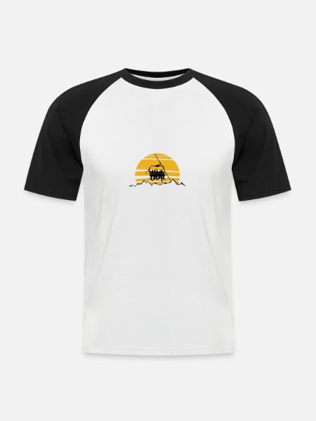 Winter - Skifahrer Sessellift - Männer Baseball-T-Shirt - Weiß/Schwarz